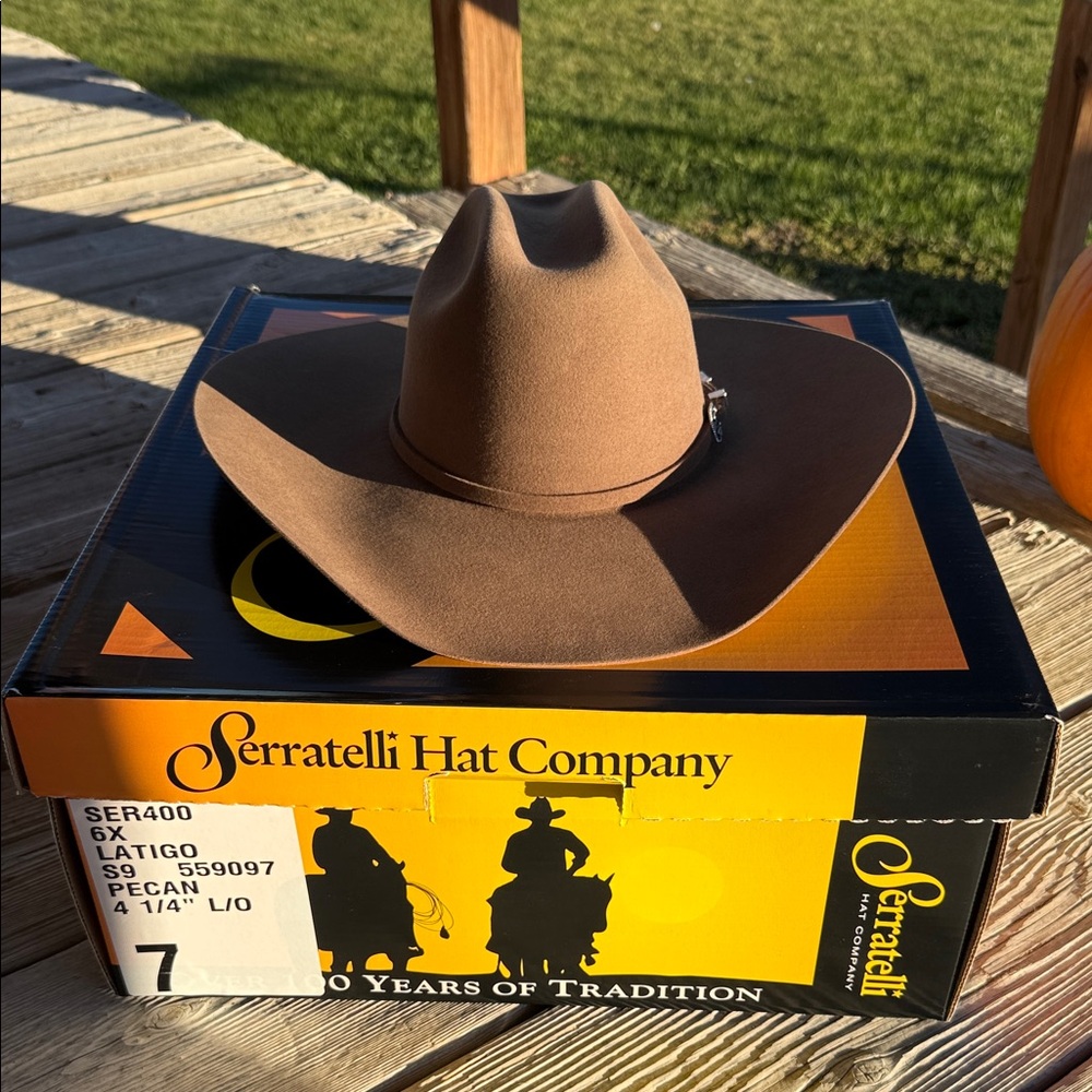 Serratelli Hat Company 6X Beaver fur Cattleman cowboy hat in Pecan